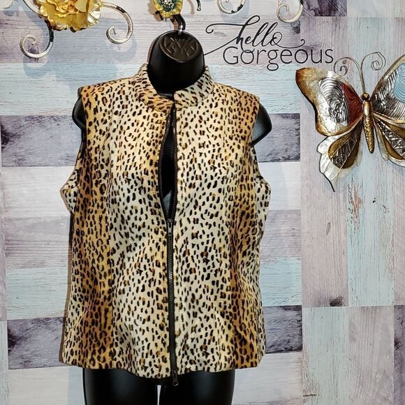 Vintage Animal Print Plush Zip Up Vest, Sz M, Very Unique! - Picture 1 of 8